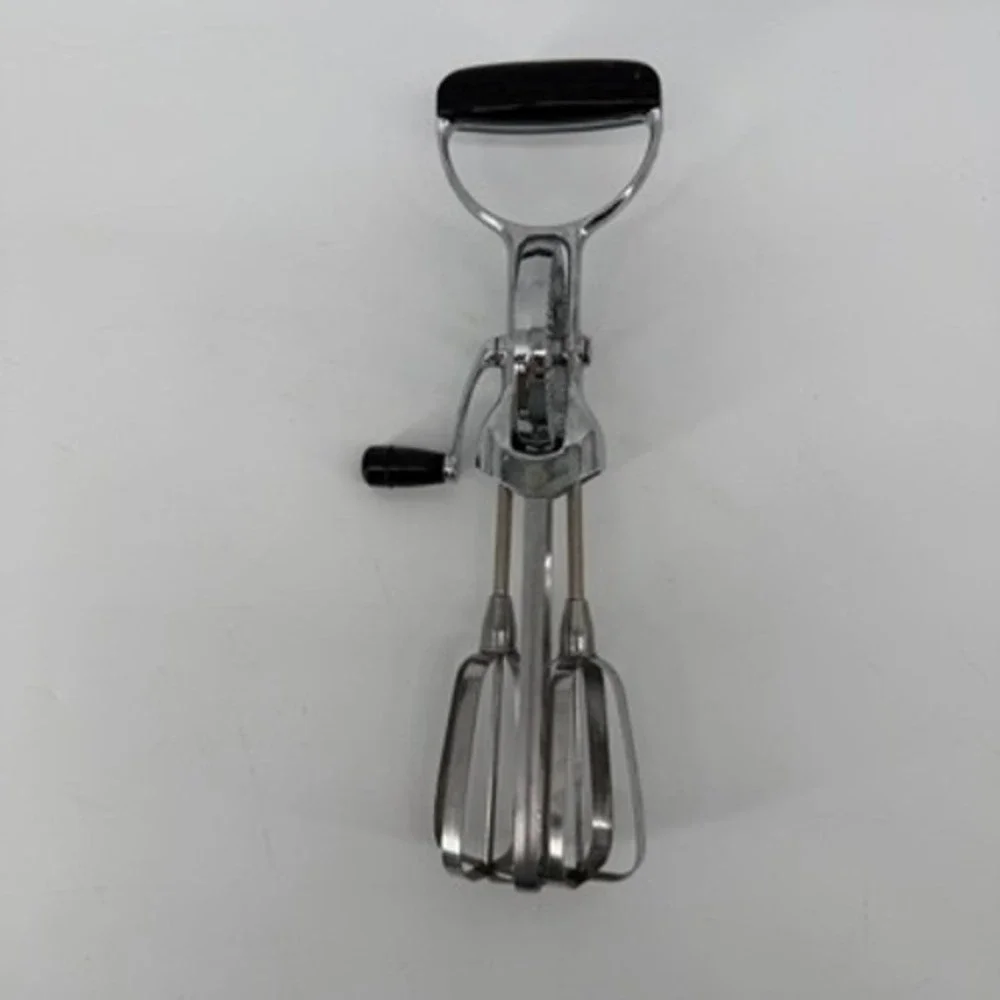 Vintage EKCO Hand Crank Egg Beater Stainless Steel USA Black Handle 12 Inch